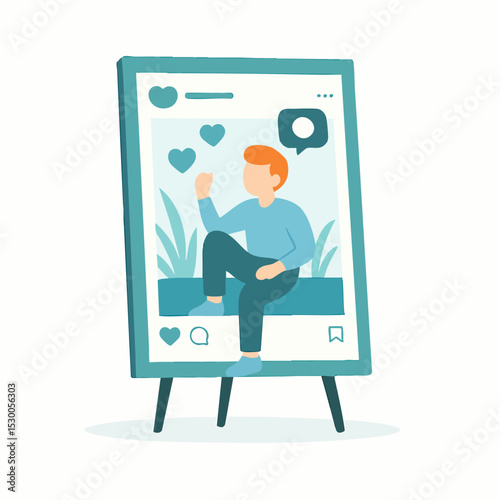 Flat Illustration Social Media Post Frame with Boy Sitting and Waving Hand