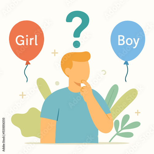 Flat Illustration Gender Reveal Question Mark Party Celebration Announcement Design