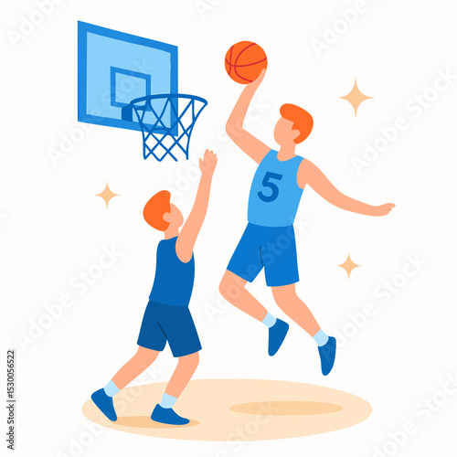 Flat Illustration Two Players Playing Basketball Sport and Competitive Activity