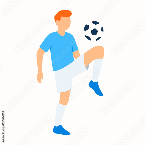 Flat Style Football Player Balancing Ball on Knee Sport Illustration