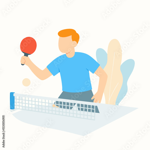 Flat Character Playing Table Tennis Sport Activity Illustration