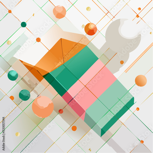 Folded ribbon-shaped blocks in soft modern colors with a bright white background and floating forms.