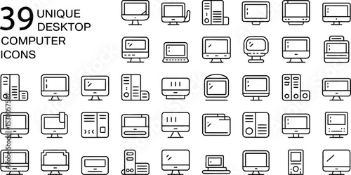 Thirty Nine Unique Black Line Desktop Computer Icons