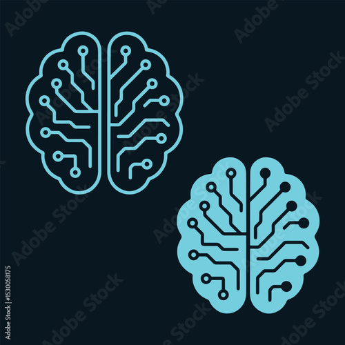 Light Blue Stylized Brains with Circuit Patterns on Dark Background