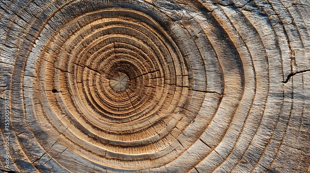 Naklejka premium Detailed wooden texture with concentric growth rings reveals nature's artistry