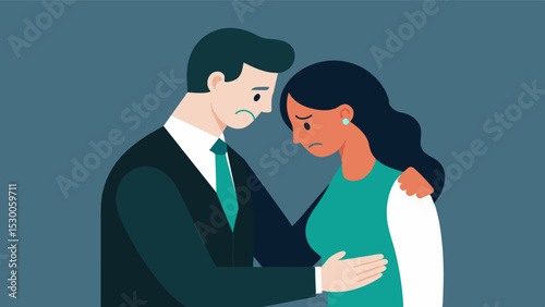 A woman comforting her husband as they have a heartfelt conversation about funeral arrangements and memorial services.. Vector illustration