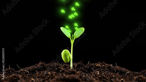 Little Plant with Glowing Oxygen Molecules | Clean Air and Photosynthesis Concept | Nature Animation Showing Oxygen Emission for Eco-Friendly, Sustainable Environment Themes