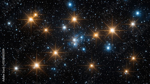Starry night sky, many bright stars