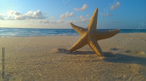 Starfish on a tropical beach at sunrise