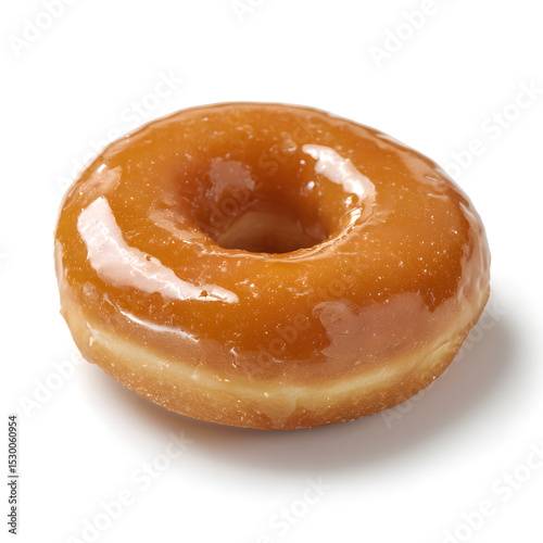 Single picaron isolated on a pure white background with a glossy syrup glaze