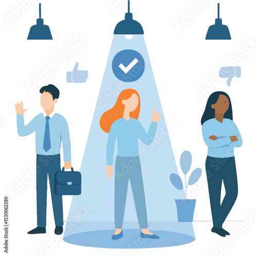 Flat Illustration Woman Spotlighted Checkmark Approval Person Candidate Selection