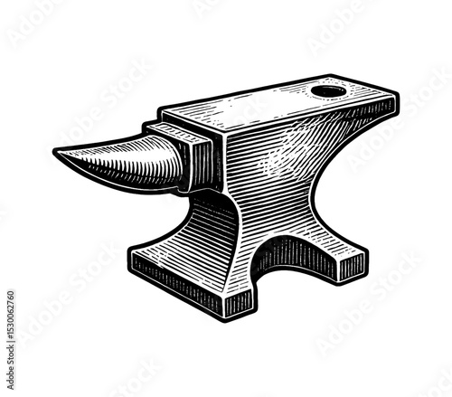 Detailed Anvil Illustration in Engraved Style Isolated on White Background