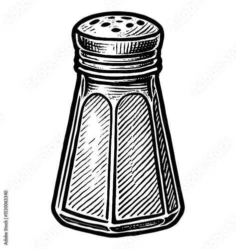 Salt shaker black and white engraved illustration style, kitchen utensil