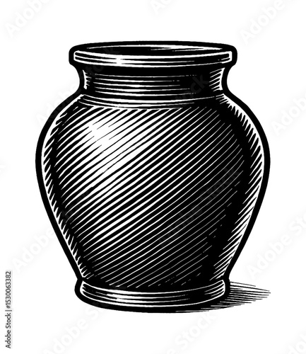 Black and White Engraving of a Vase with Hatching Fill Pattern Detailed