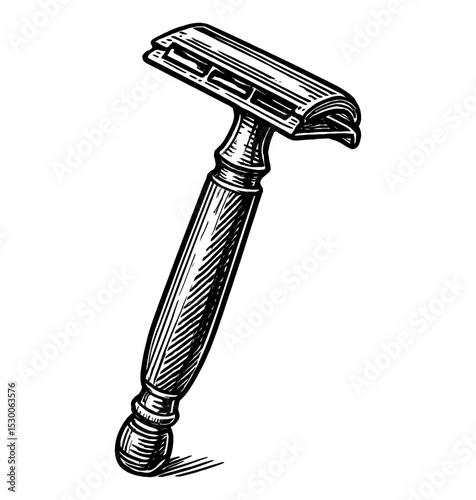 Vintage Engraved Illustration of a Safety Razor on White Background