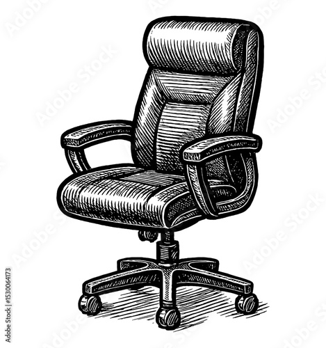 Office chair detailed engraving illustration in black and white, front view