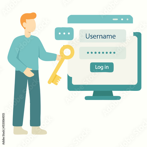 Flat Style Detailed Login Access with Key Illustration Design