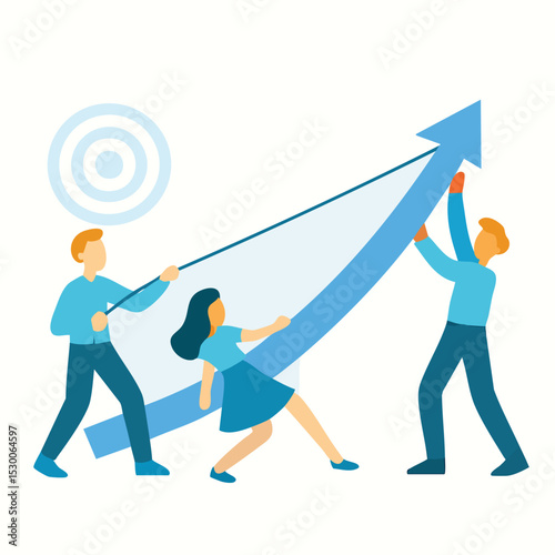Flat Design Business Growth Arrow People Holding Team Success Illustration