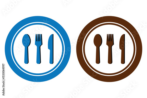 Tableware icon set of fork, knife, spoon. Logotype menu. Cutlery and crockery sign. Vector illustration
