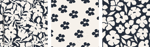 Abstract floral seamless pattern set. Abstract hand-drawn floral print collection. Suitable for stationery, textile design, and gift wrap. Vector illustration