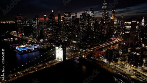 Wallpaper Mural Night Scape Of Brooklyn Bridge At Manhattan In New York United States. City At Night Scene. Illuminated Bridge Landscape. Brooklyn Bridge At New York United States. Highrise Buildings.  Torontodigital.ca
