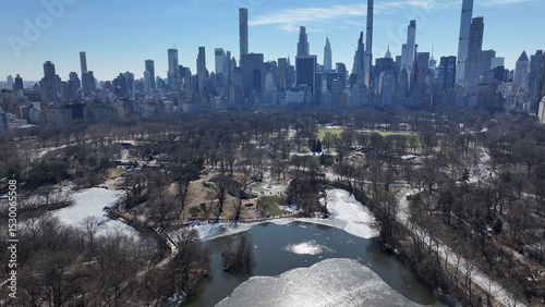 Central Park At Manhattan In New York United States. Downtown District. Nature Park Aerial View. Central Park At New York United States. Highrise Buildings Landscape. Stunning New York Skyline. photo