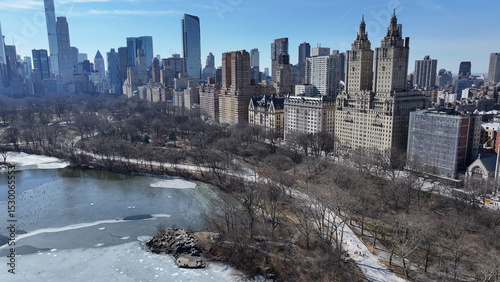 Central Park At Manhattan In New York United States. Downtown District. Nature Park Aerial View. Central Park At New York United States. Highrise Buildings Landscape. Stunning New York Skyline. photo