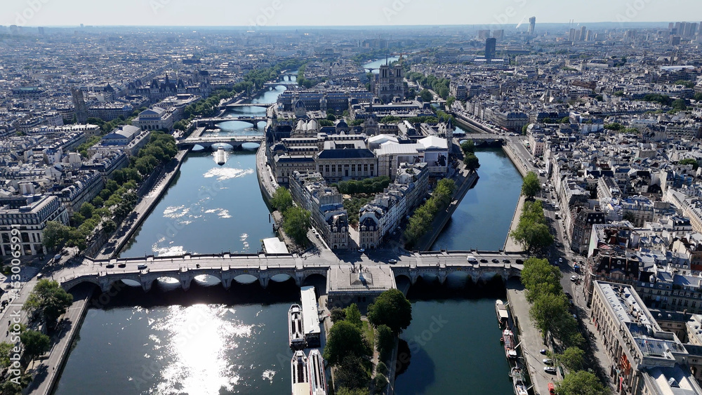 Obraz premium Neuf Bridge At Paris Ile De France In France. Beautiful Island. Paris City Landscape. Neuf Bridge At Paris In Ile De France France. Notre Dame Temple. Cultural Heritage.