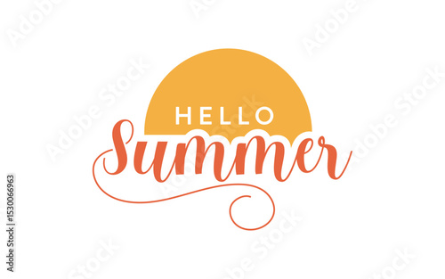 Hello Summer text lettering isolated. Unique Hand drawn Hello Summer vector.