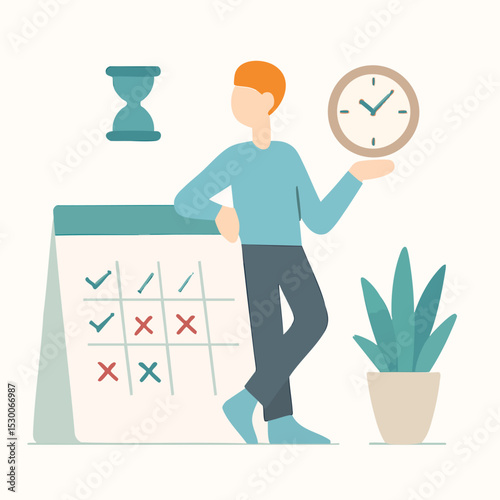 Modern Flat Illustration of Time Management Concept with Calendar and Man