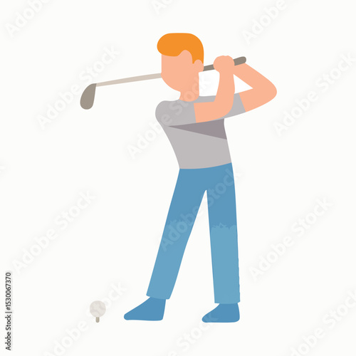 Flat Illustration of a Man Playing Golf Hitting the Ball Sport