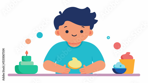 Playing with different scented playdough encouraging both tactile and olfactory stimulation.. Vector illustration
