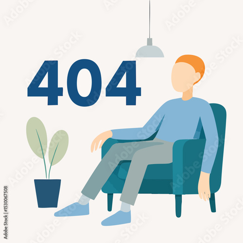 Flat Design Illustration of Man Sitting in Armchair with 404 Error Page