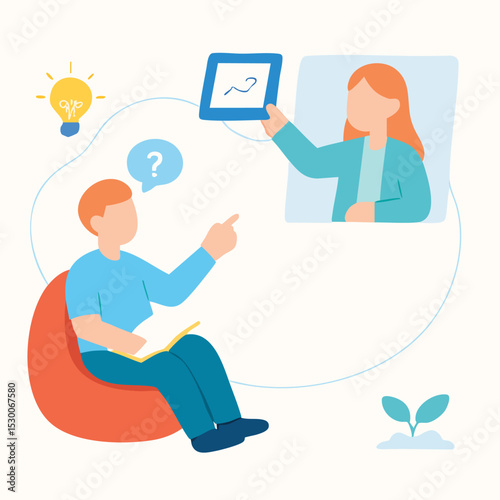 Flat Illustration Online Learning Education with Man and Woman Teaching