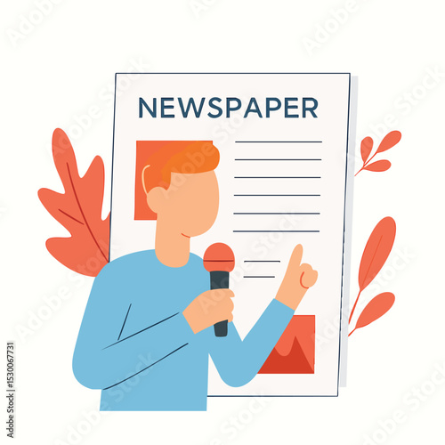 Simple Flat Illustration of a Reporter Giving Press Conference Journalism