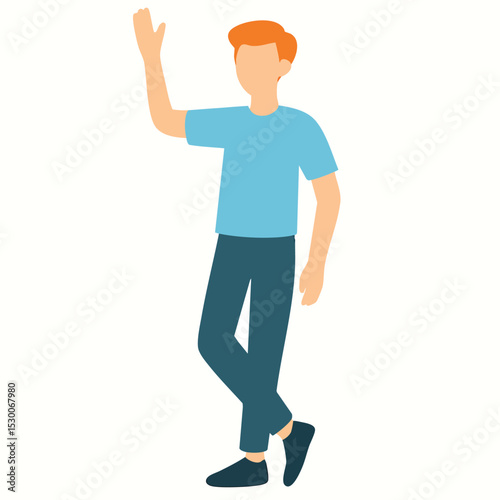 Flat Style Faceless Waving Arm Pose Figure Illustration Person Character