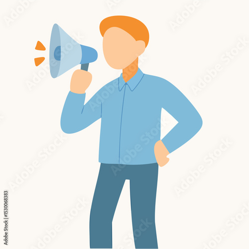 Flat Illustration Man Announcing With Megaphone Concept Public Speaking