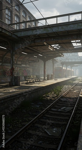  Abandoned Urban Train Station in Cloudy Day
