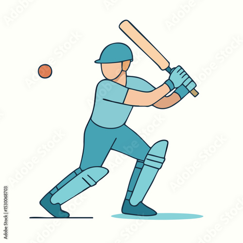 Flat Illustration Cricket Player Striking Ball with Bat Sport Activity