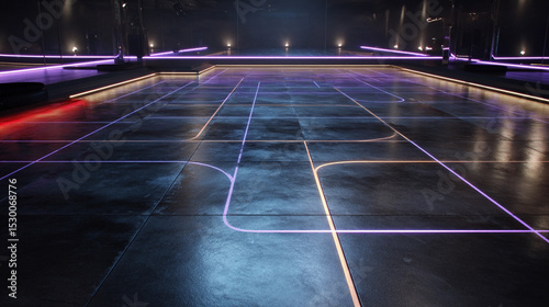 Modern dance studio featuring illuminated floor design at night