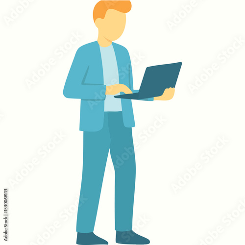 Modern Flat Illustration of a Man Using Laptop Character Design