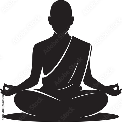 Silhouette of a monk in meditation pose with robe on a white background in vector format art