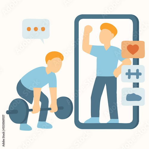 Flat Style Online Fitness Training Application on Mobile Phone Illustration
