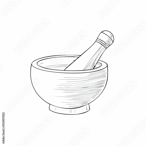 Vector illustration of Pestle for grinding herbs and spices. Hand drawn linear drawing of kitchen tool for culinary, apothecary, and herbal preparation designs.