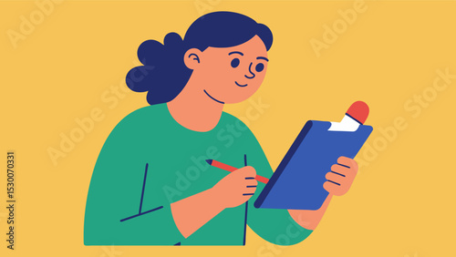 Each day the person makes a point to write down soing new in their notebook whether its a funny anecdote or a profound realization.. Vector illustration