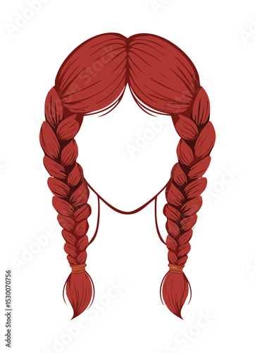 Red Pigtail Braids Hairstyle Hair Illustration