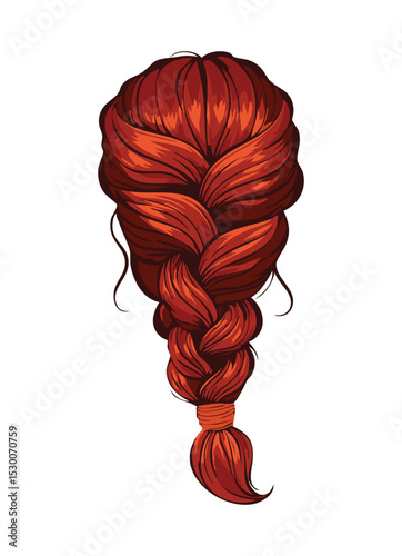 Back View Red Double Braids Hairstyle