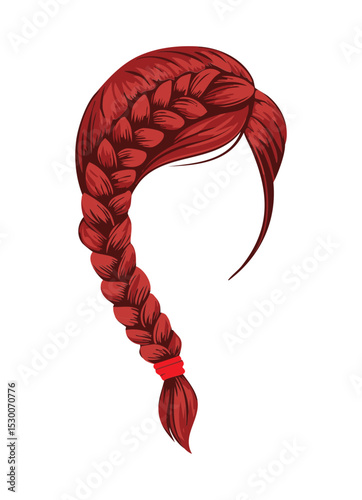 Red Side Braid Loose Hair Illustration