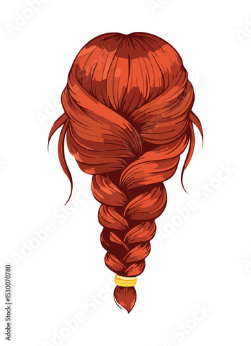 Rear View Red Single Braid Hairstyle