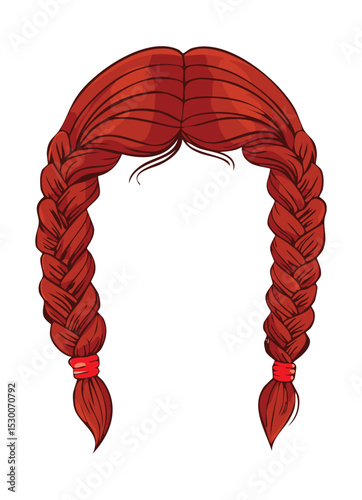 Back View Red Long Braids Hairstyle